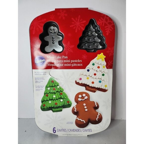 WILTON Gingerbread Man Christmas Tree Non Stick Mini Christmas Cake Pan 6-Cavity - Picture 1 of 8